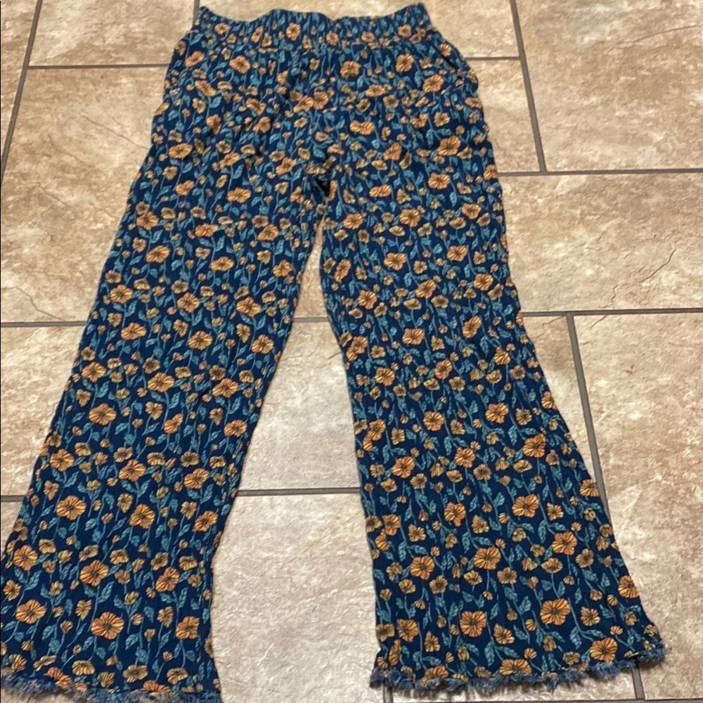 Dip Blue and Orange XS Floral Comfy Wide Leg Pants with a Raw Hem  Athleisure